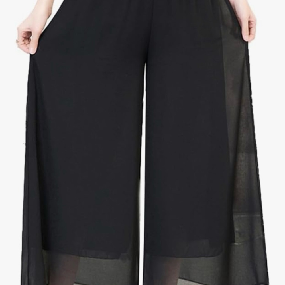 Formal Women’s Black Wide-Leg Flowy Pants double layer side zipper size 14 L26"‎ - Picture 5 of 13